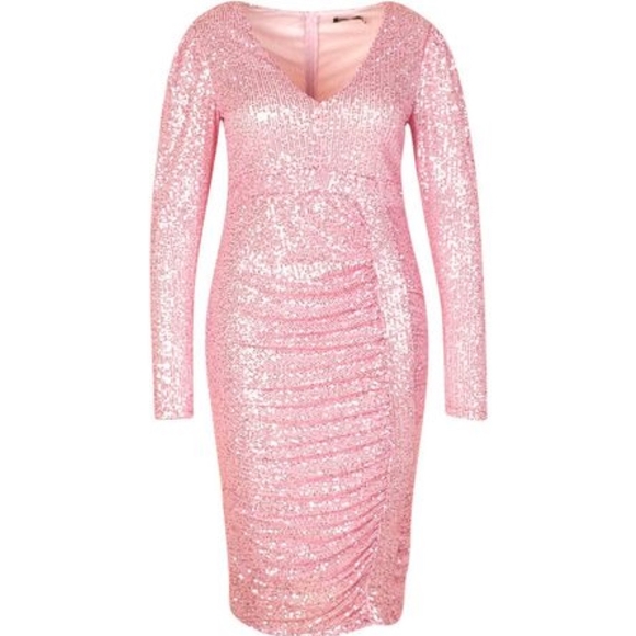 Plus Sequin Puff Sleeve Wrap Dress - Picture 2 of 7